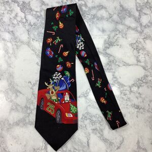 Belk Mens Christmas Neck Tie Santa Reindeer Racing Race Car Hand Made 100% Silk